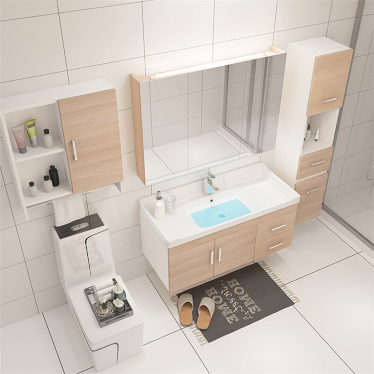 Cheap Light Grey Modern Solid Wood Bathroom Cabinet Sets