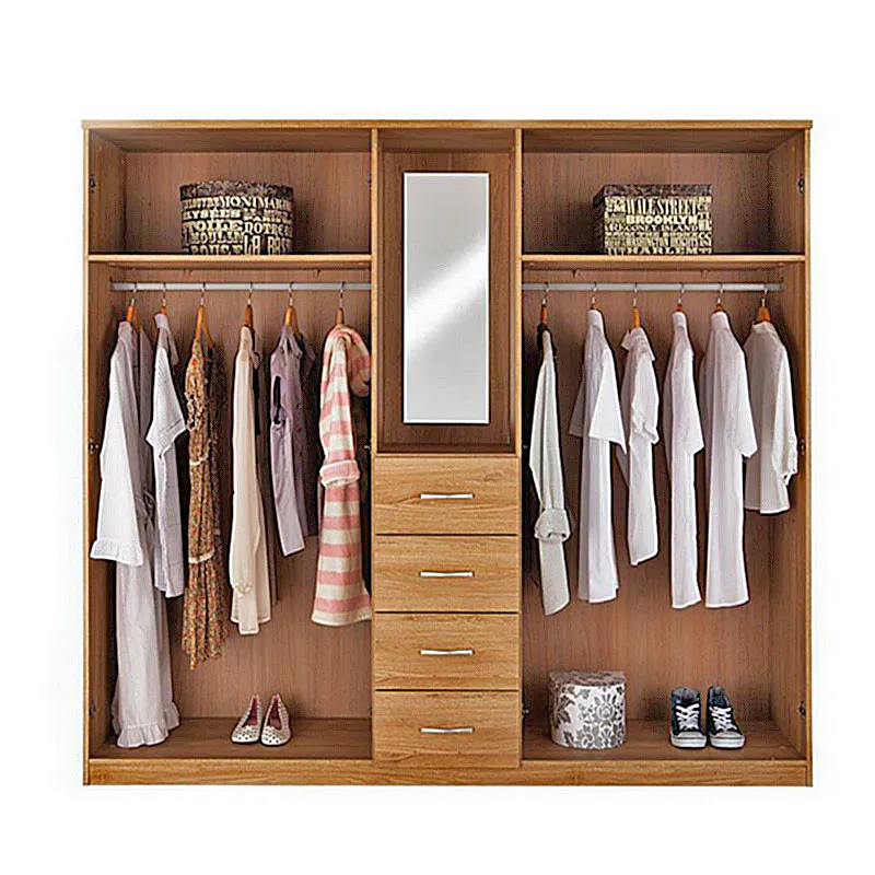 Classical Wood Bedroom Clothes Wardrobe Closet Design With Mirror
