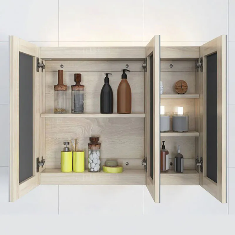 Home Mirrored Solid Wood Bathroom Cabinet With Leg