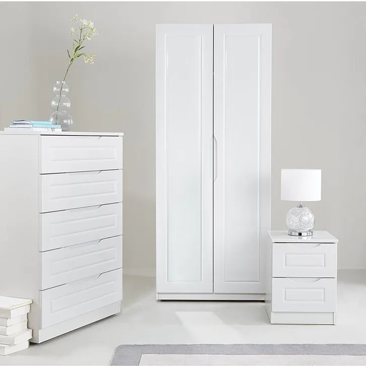 2 Door White Home Furniture MDF Wood Storage Bedroom Cheap Wardrobe